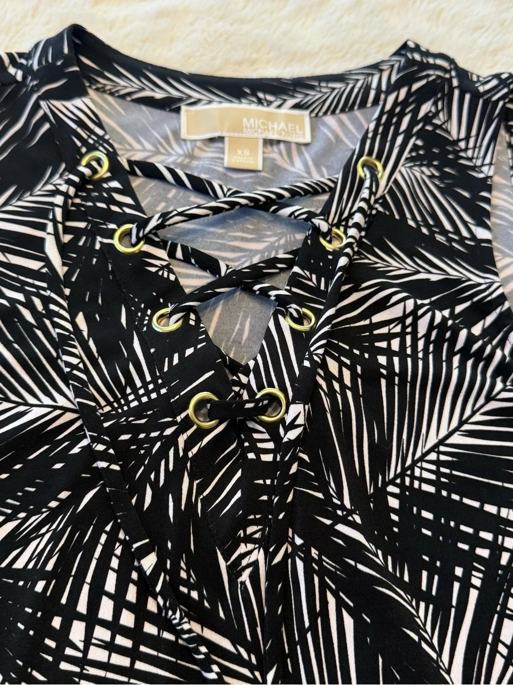 Michael Kors Dress XS Black White Sleeveless Lace Up Shift Knee